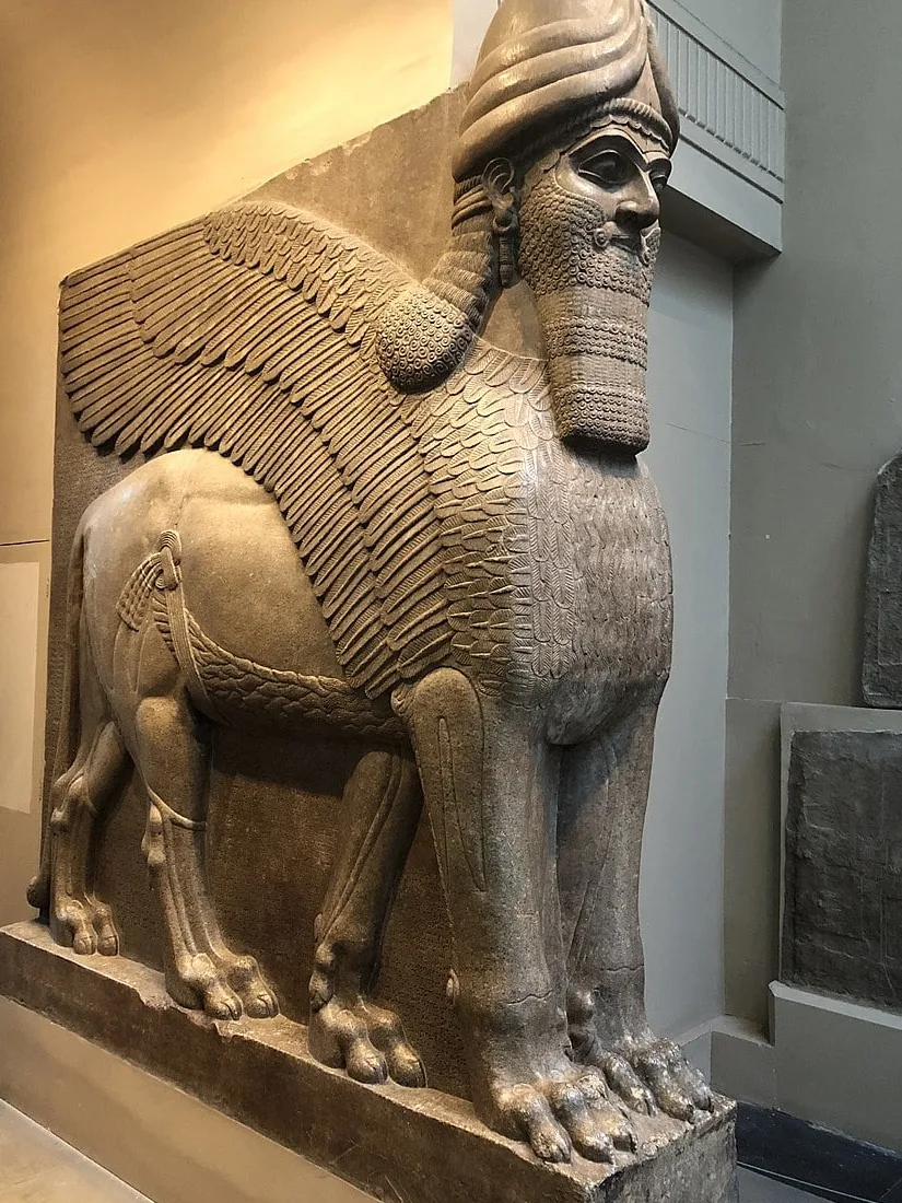 half lion half human statue, Lamassu, goddess in Sumerian times, 