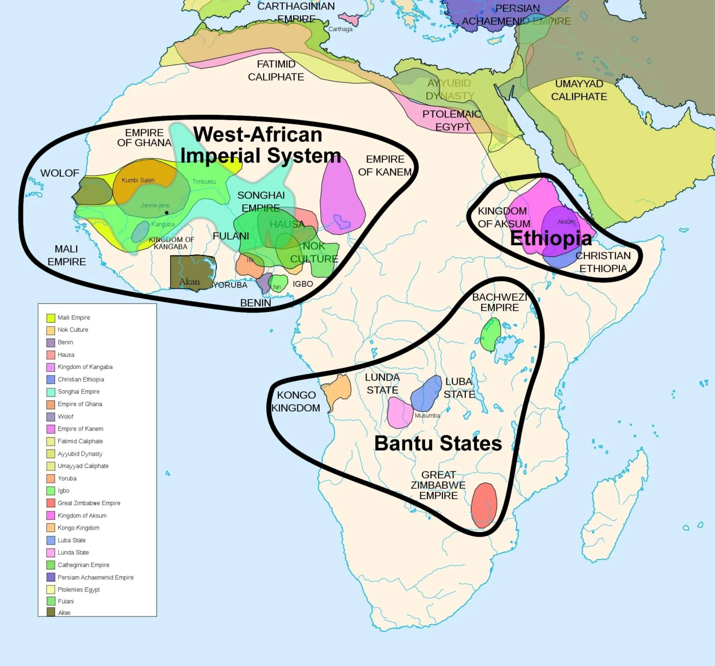 Map highlighting pre Colonial African Empires