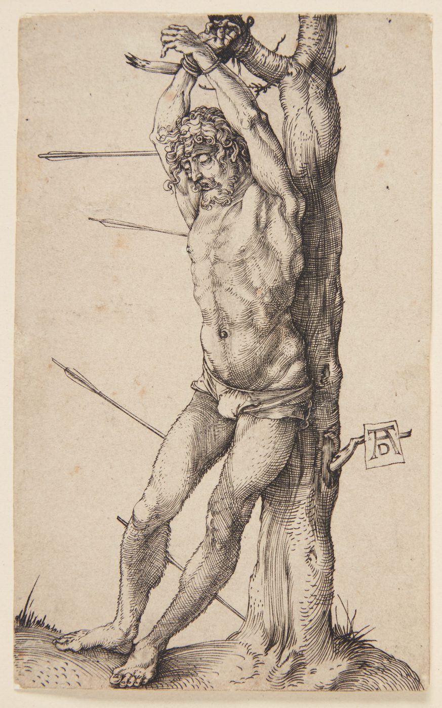 sketch of St.Sebastian on a tree with arrows, from Albrecht Dürer