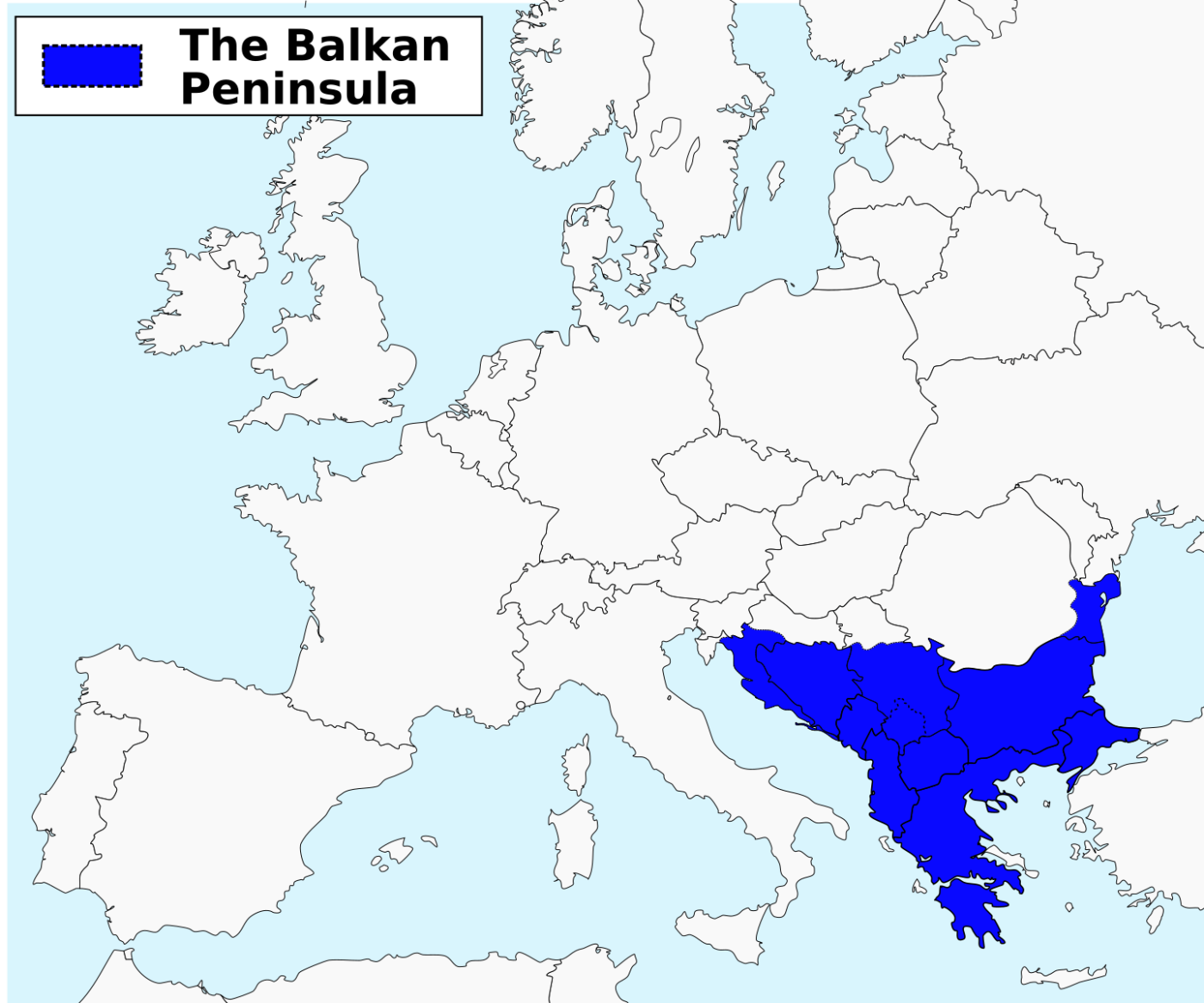 A map of the Balkan peninsula as defined by the Danube-Sava-Kupa line