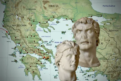 Featured Image for Article displaying map of War Location and Head of Sulla and Mithridates VI