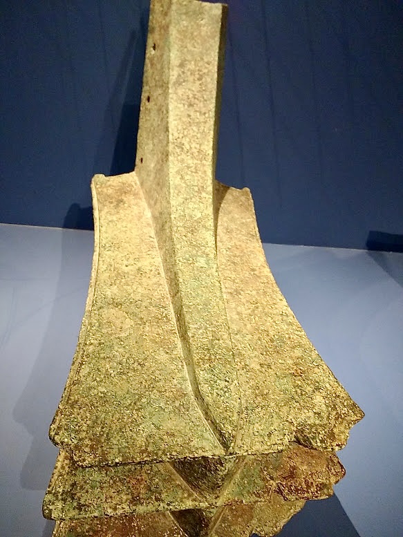 A Carthaginian naval ram recovered from the site of the battle showing damage in the form of V-shaped scratches, attributed to frontal collision with a Roman ship