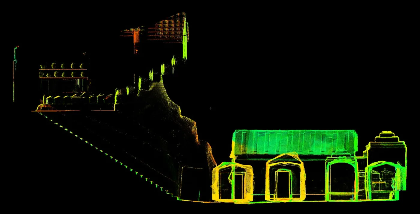 3D view of the Etruscan Hypogeum of the Volumnis, Perugia, Italy, cut from a laser scan