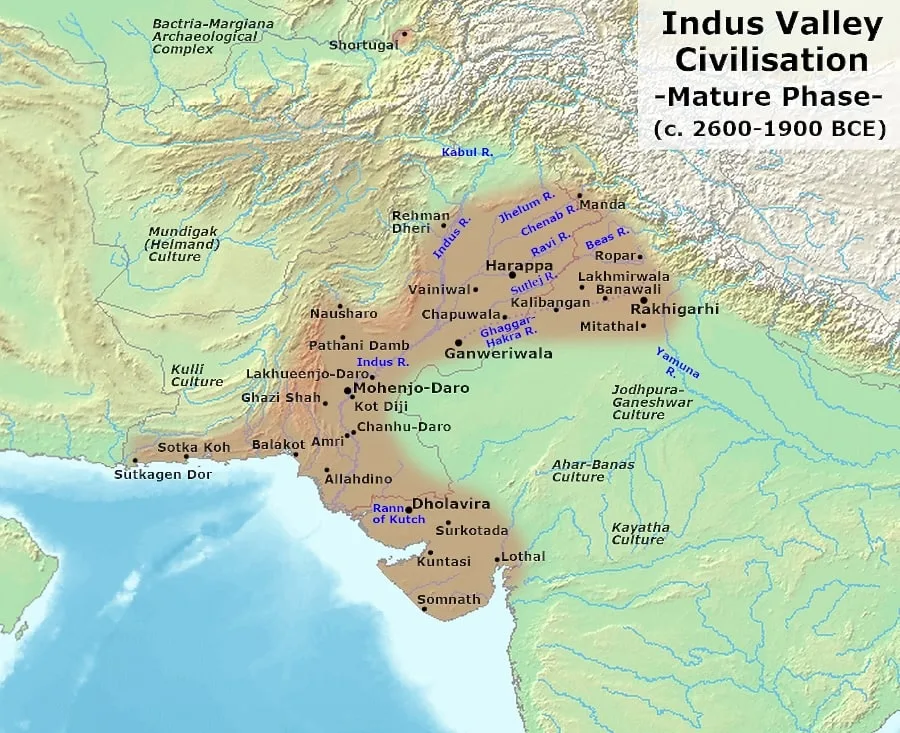 Map of Indus Valley location, spanning an area from much of modern day Pakistan, to northwestern India and northeast Afghanistan