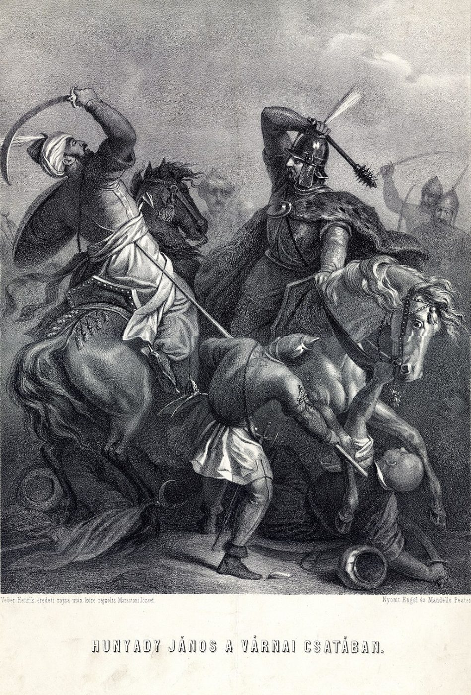 Image of John Hunyadi fighting against Ottoman soldier on horses with swords