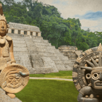 Featured Article Image about Maya Civilization showing Maya Temple, Maya Sculptures