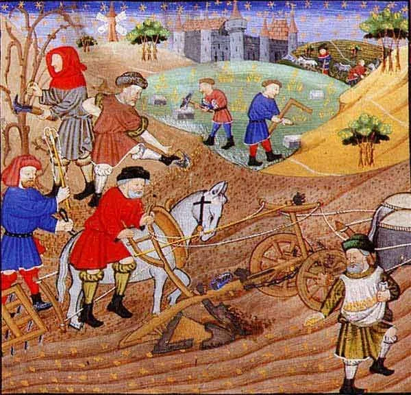 medieval painting of medieval people farming