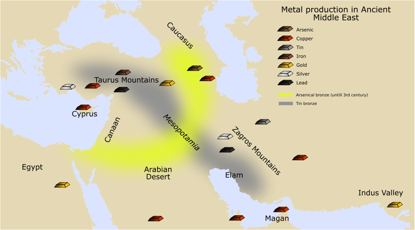 Map of Mining areas in the ancient West Asia