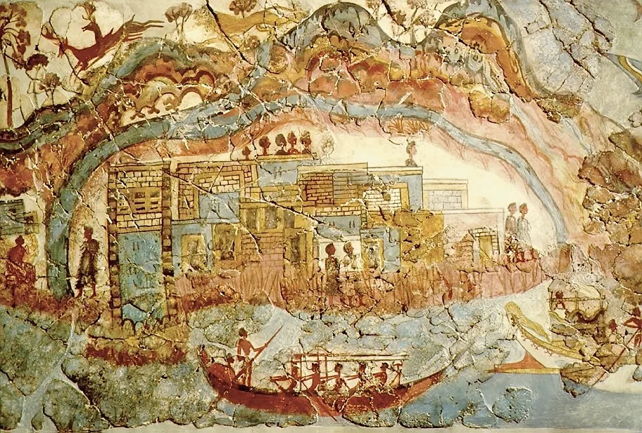 Minoan fresco, showing a fleet and settlement Akrotiri