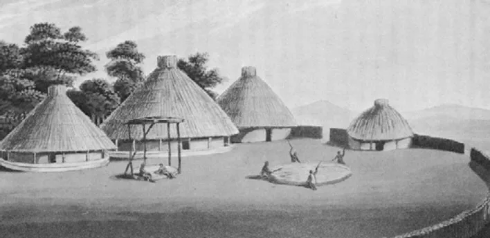 Painting of Small Pre Colonial African Village  