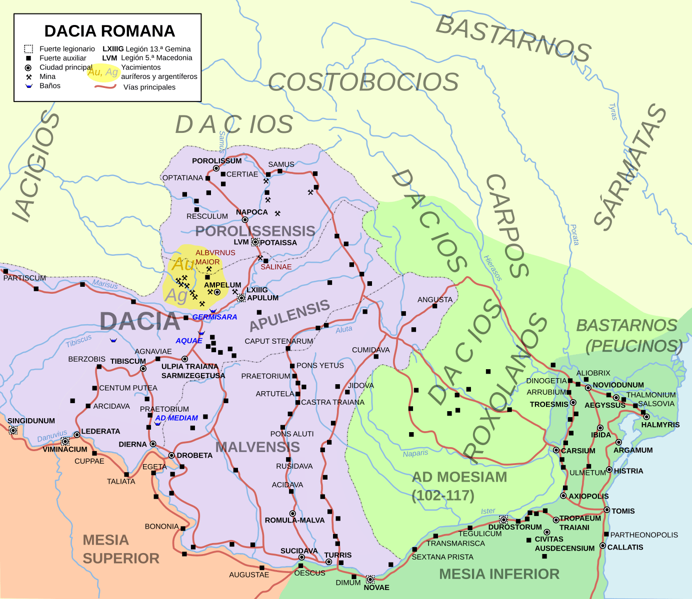 Card displaying Roman province of Dacia