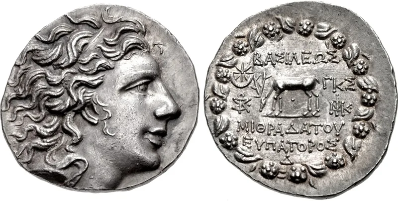Silver coin displaying Mithridates VI