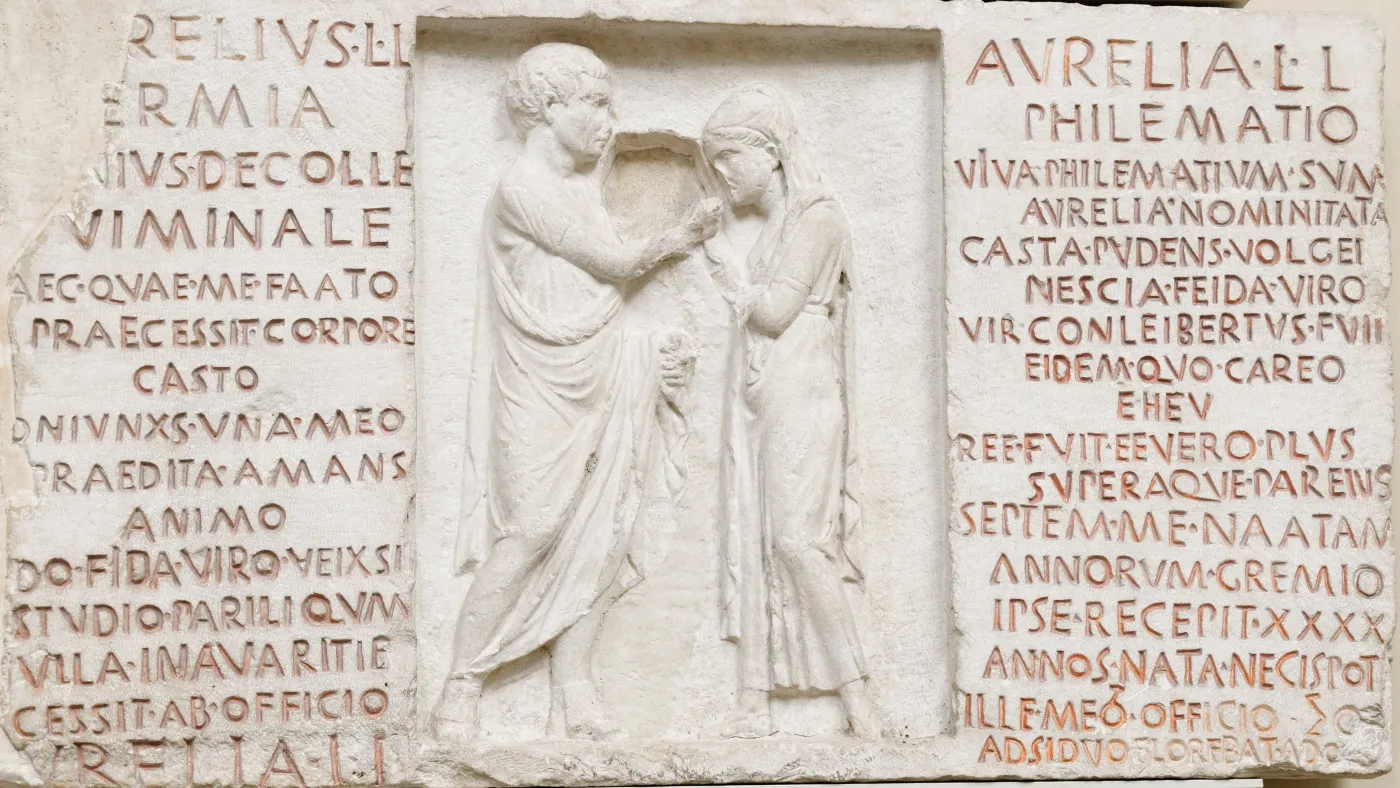 Relief celebrating the marriage between freed slaves Aurelius Hermia and Aurelia Philematium