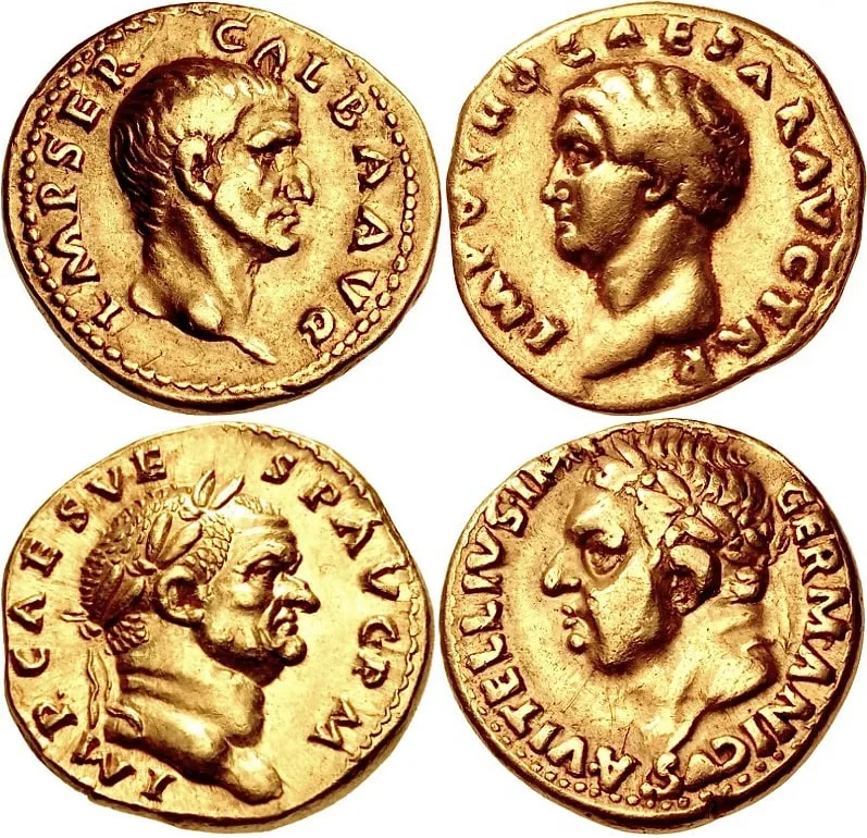 Coins displaying Emperors from The Year of the Four Emperors